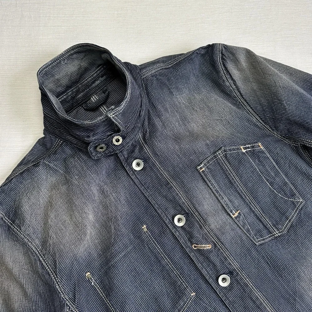 Diesel Railroad Stripe Denim Jacket Sanforized Chinstrap Men Medium Western Fade